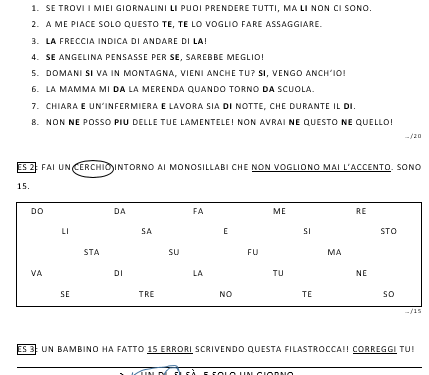 Verifiche monosillabi accentati e non (versione base + versione BES)